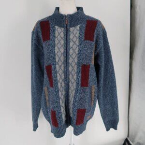 USICON Men's Full Zip Grandpa Type Sweater with Elbow Patches Size Large